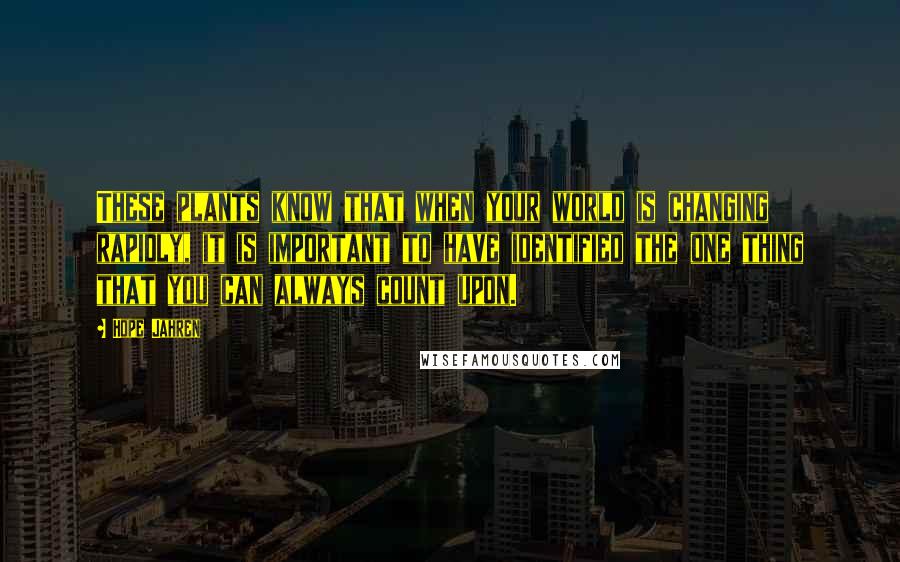 Hope Jahren Quotes: These plants know that when your world is changing rapidly, it is important to have identified the one thing that you can always count upon.