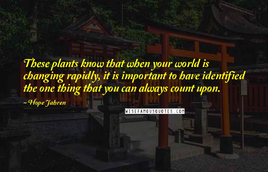 Hope Jahren Quotes: These plants know that when your world is changing rapidly, it is important to have identified the one thing that you can always count upon.