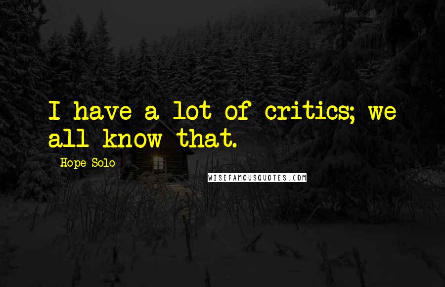 Hope Solo Quotes: I have a lot of critics; we all know that.