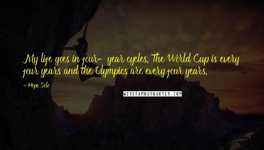 Hope Solo Quotes: My life goes in four-year cycles. The World Cup is every four years and the Olympics are every four years.