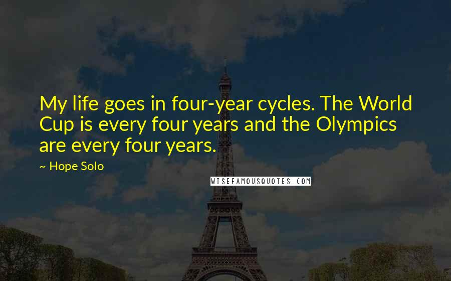 Hope Solo Quotes: My life goes in four-year cycles. The World Cup is every four years and the Olympics are every four years.