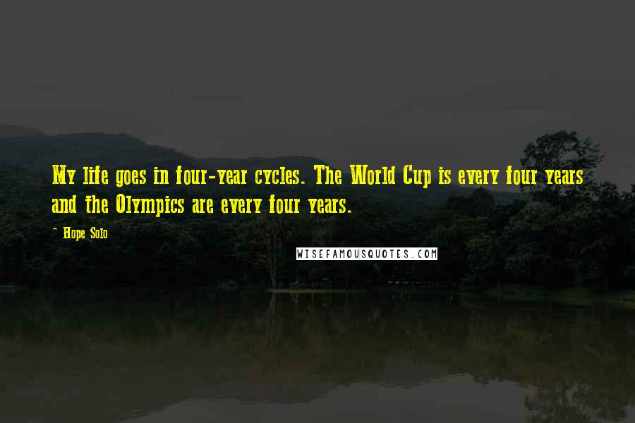 Hope Solo Quotes: My life goes in four-year cycles. The World Cup is every four years and the Olympics are every four years.