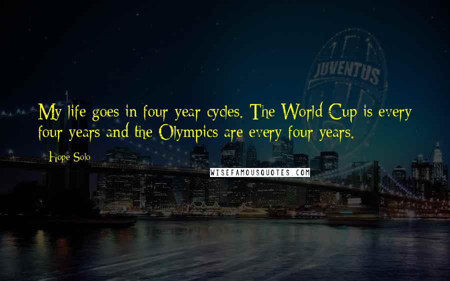 Hope Solo Quotes: My life goes in four-year cycles. The World Cup is every four years and the Olympics are every four years.