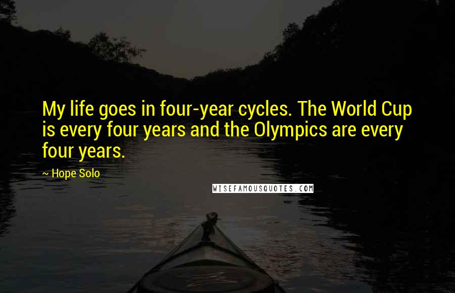 Hope Solo Quotes: My life goes in four-year cycles. The World Cup is every four years and the Olympics are every four years.