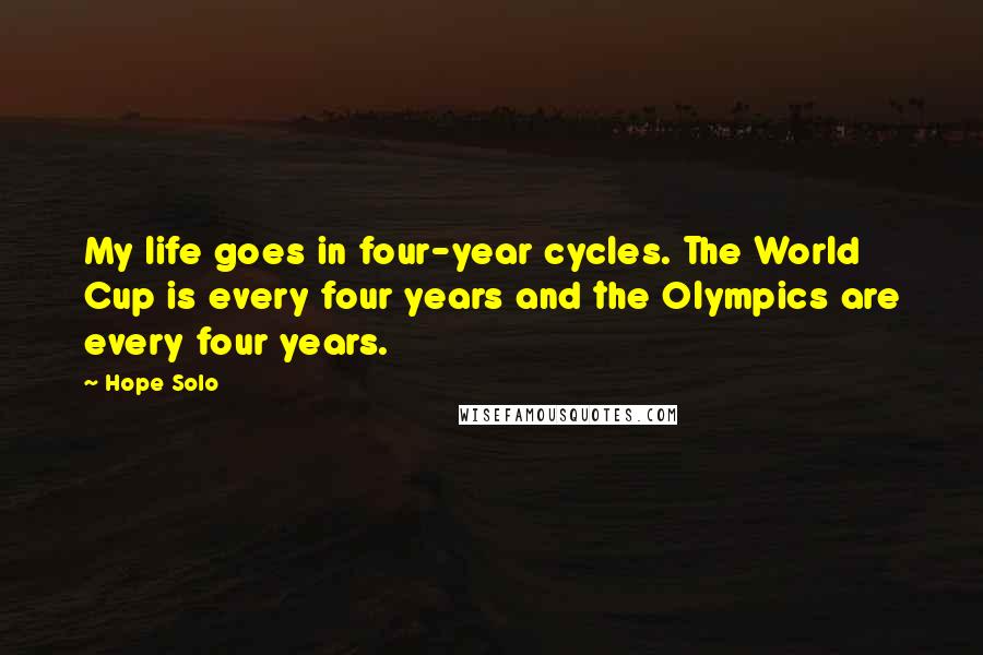 Hope Solo Quotes: My life goes in four-year cycles. The World Cup is every four years and the Olympics are every four years.