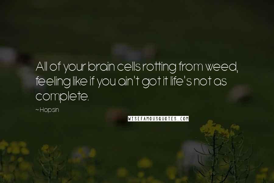 Hopsin Quotes: All of your brain cells rotting from weed, feeling like if you ain't got it life's not as complete.