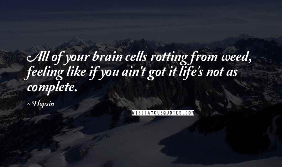 Hopsin Quotes: All of your brain cells rotting from weed, feeling like if you ain't got it life's not as complete.
