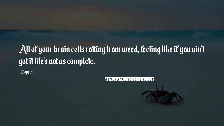 Hopsin Quotes: All of your brain cells rotting from weed, feeling like if you ain't got it life's not as complete.