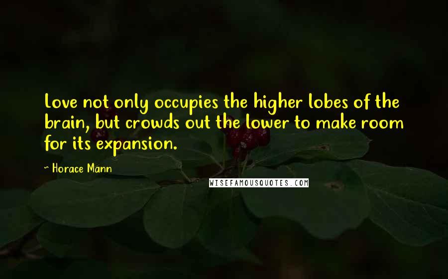 Horace Mann Quotes: Love not only occupies the higher lobes of the brain, but crowds out the lower to make room for its expansion.