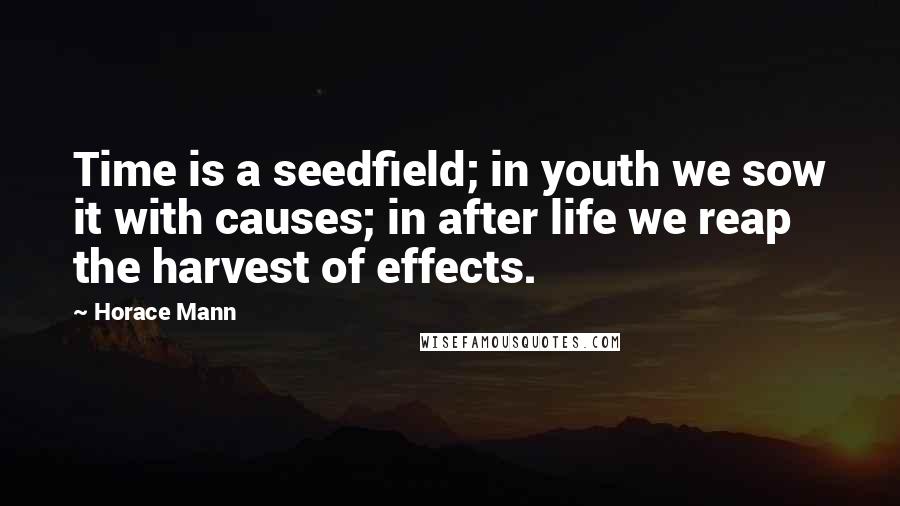 Horace Mann Quotes: Time is a seedfield; in youth we sow it with causes; in after life we reap the harvest of effects.