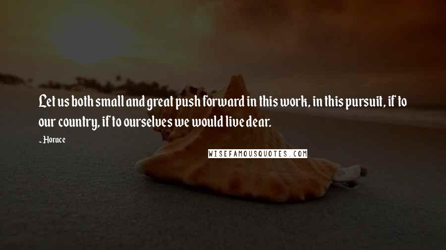 Horace Quotes: Let us both small and great push forward in this work, in this pursuit, if to our country, if to ourselves we would live dear.