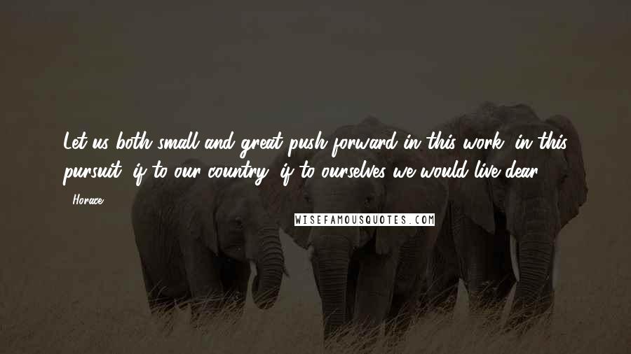 Horace Quotes: Let us both small and great push forward in this work, in this pursuit, if to our country, if to ourselves we would live dear.