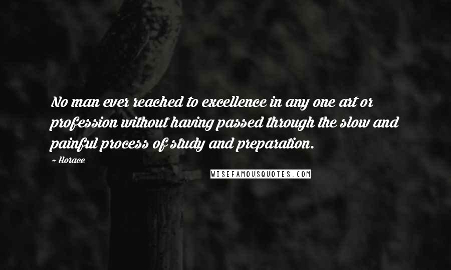 Horace Quotes: No man ever reached to excellence in any one art or profession without having passed through the slow and painful process of study and preparation.