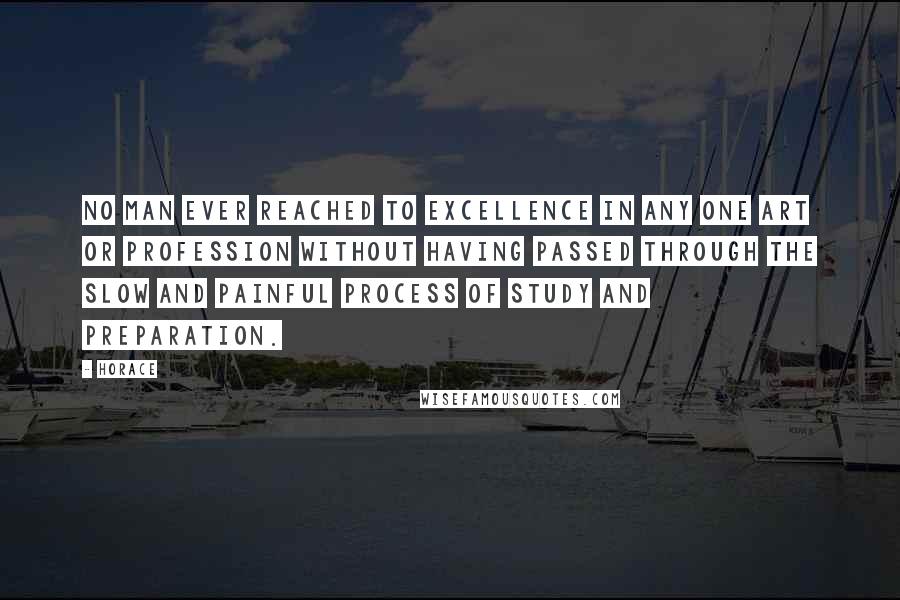 Horace Quotes: No man ever reached to excellence in any one art or profession without having passed through the slow and painful process of study and preparation.