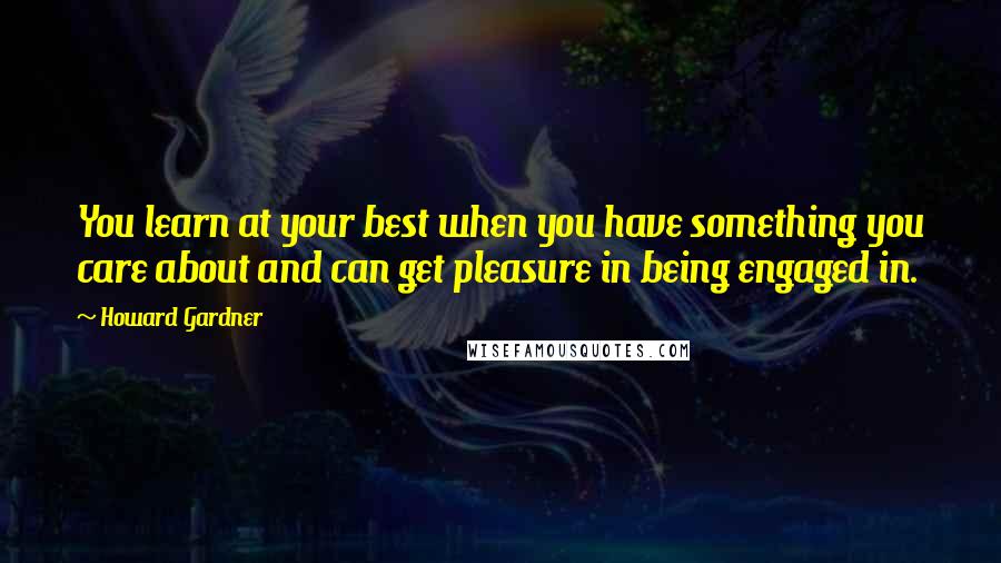 Howard Gardner Quotes: You learn at your best when you have something you care about and can get pleasure in being engaged in.