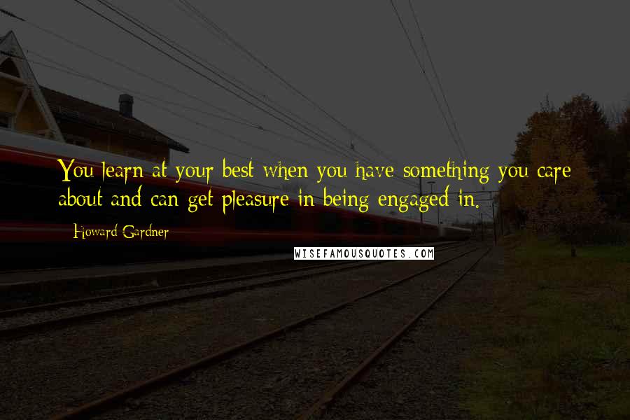 Howard Gardner Quotes: You learn at your best when you have something you care about and can get pleasure in being engaged in.
