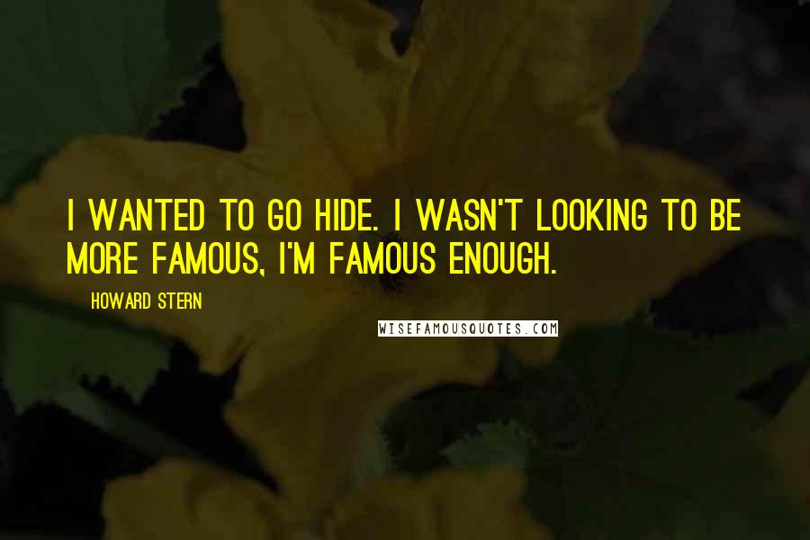 Howard Stern Quotes: I wanted to go hide. I wasn't looking to be more famous, I'm famous enough.
