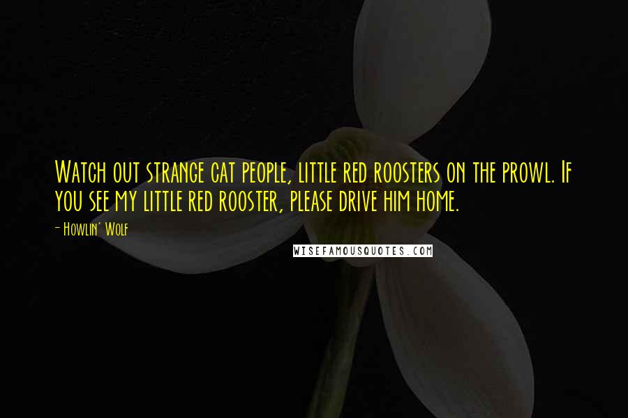 Howlin' Wolf Quotes: Watch out strange cat people, little red roosters on the prowl. If you see my little red rooster, please drive him home.