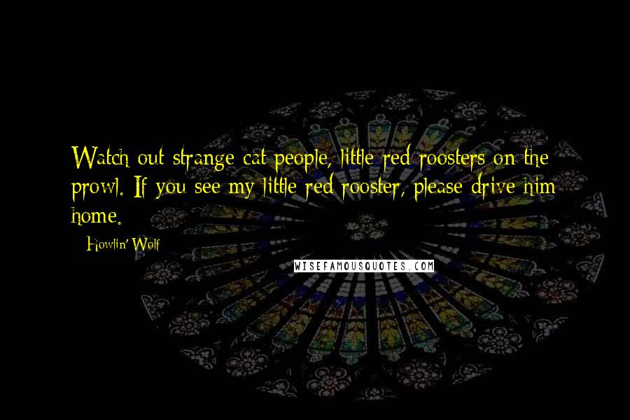 Howlin' Wolf Quotes: Watch out strange cat people, little red roosters on the prowl. If you see my little red rooster, please drive him home.