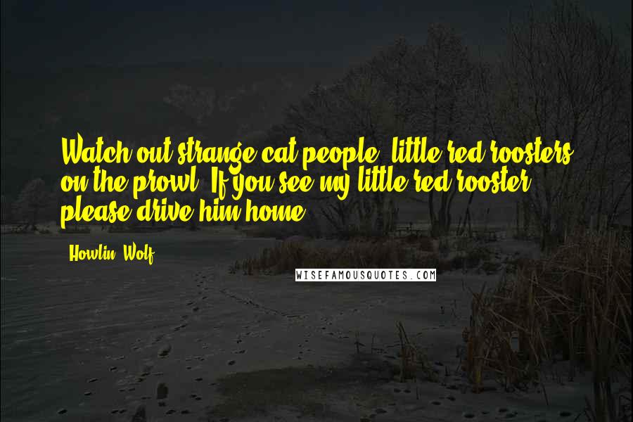 Howlin' Wolf Quotes: Watch out strange cat people, little red roosters on the prowl. If you see my little red rooster, please drive him home.