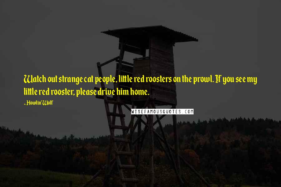 Howlin' Wolf Quotes: Watch out strange cat people, little red roosters on the prowl. If you see my little red rooster, please drive him home.