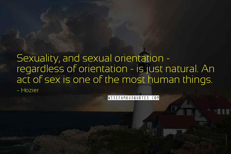 Hozier Quotes: Sexuality, and sexual orientation - regardless of orientation - is just natural. An act of sex is one of the most human things.