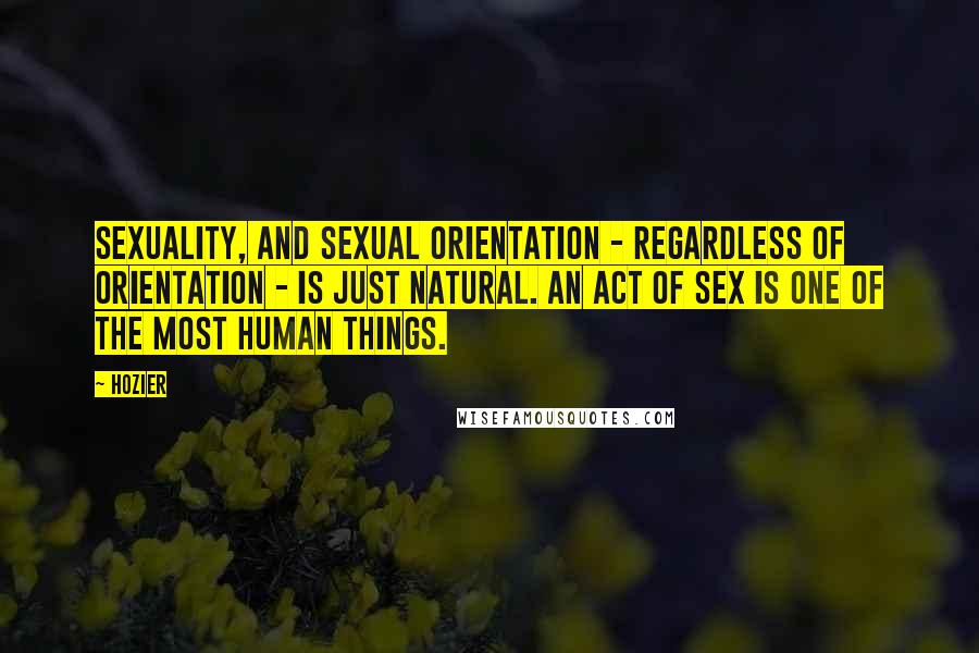 Hozier Quotes: Sexuality, and sexual orientation - regardless of orientation - is just natural. An act of sex is one of the most human things.