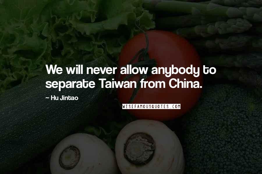 Hu Jintao Quotes: We will never allow anybody to separate Taiwan from China.