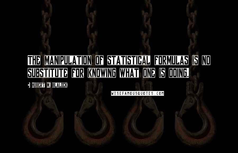 Hubert M. Blalock Quotes: The manipulation of statistical formulas is no substitute for knowing what one is doing.