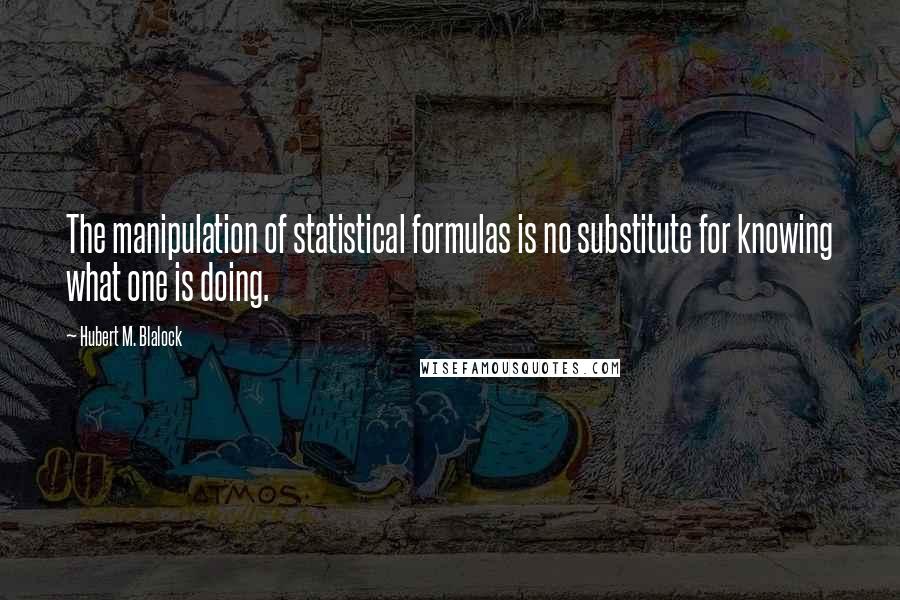 Hubert M. Blalock Quotes: The manipulation of statistical formulas is no substitute for knowing what one is doing.