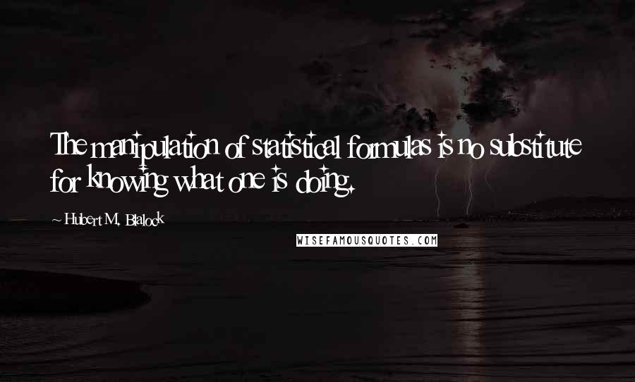 Hubert M. Blalock Quotes: The manipulation of statistical formulas is no substitute for knowing what one is doing.