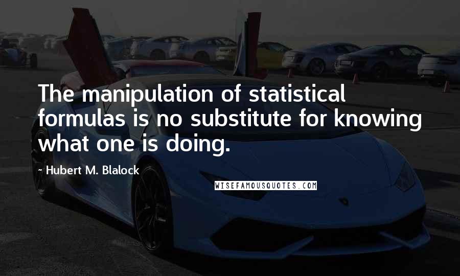 Hubert M. Blalock Quotes: The manipulation of statistical formulas is no substitute for knowing what one is doing.