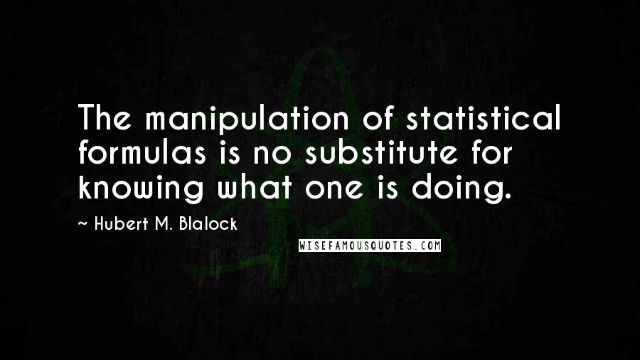 Hubert M. Blalock Quotes: The manipulation of statistical formulas is no substitute for knowing what one is doing.