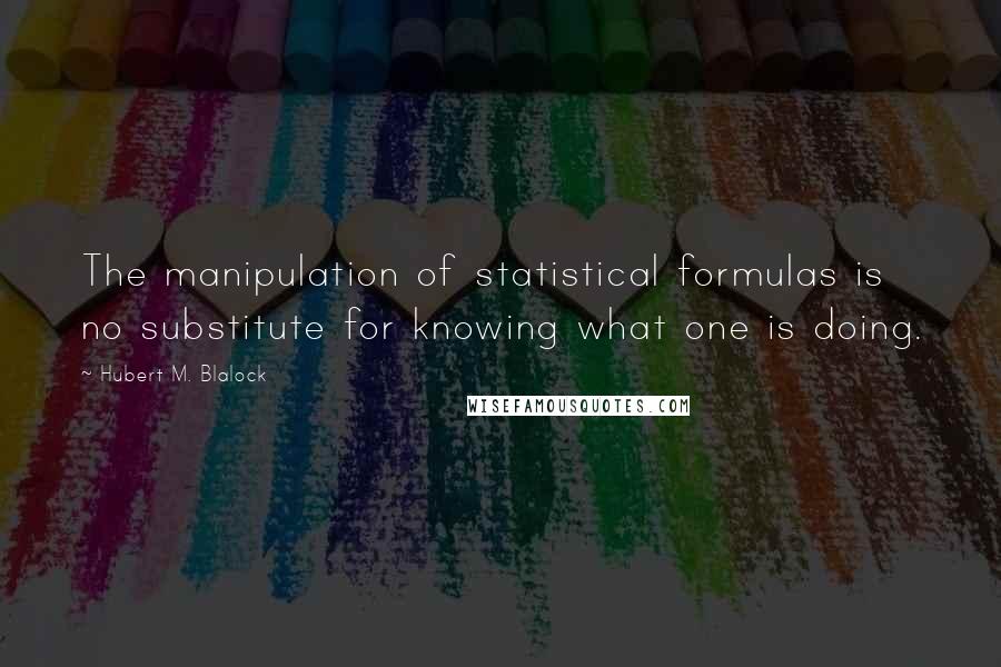 Hubert M. Blalock Quotes: The manipulation of statistical formulas is no substitute for knowing what one is doing.