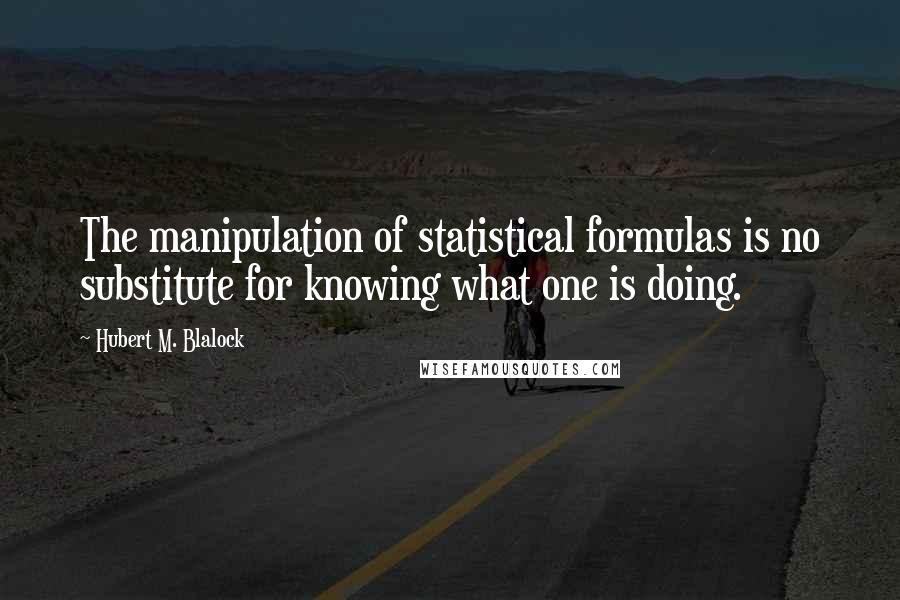 Hubert M. Blalock Quotes: The manipulation of statistical formulas is no substitute for knowing what one is doing.