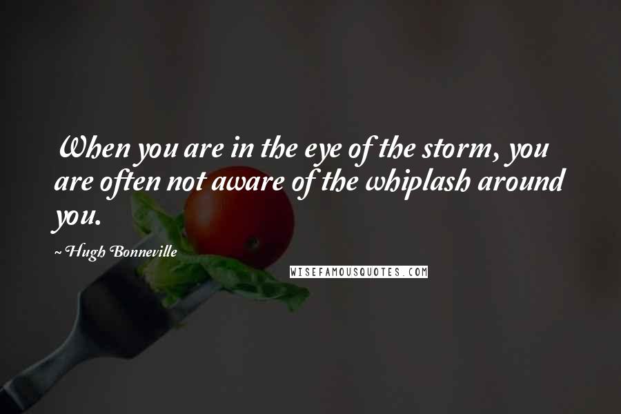 Hugh Bonneville Quotes: When you are in the eye of the storm, you are often not aware of the whiplash around you.