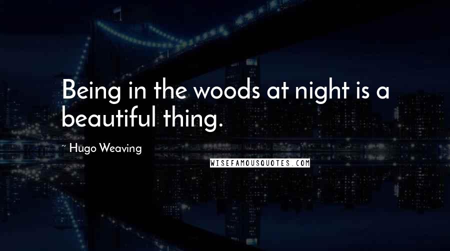 Hugo Weaving Quotes: Being in the woods at night is a beautiful thing.