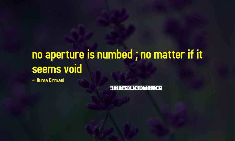 Huma Kirmani Quotes: no aperture is numbed ; no matter if it seems void