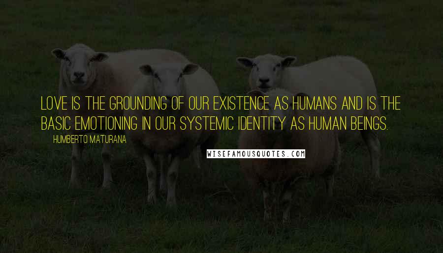 Humberto Maturana Quotes: Love is the grounding of our existence as humans and is the basic emotioning in our systemic identity as human beings.