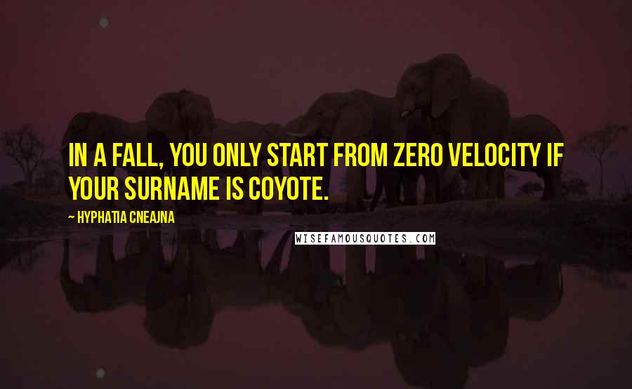Hyphatia Cneajna Quotes: In a fall, you only start from zero velocity if your surname is Coyote.