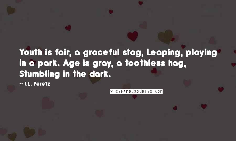 I.L. Peretz Quotes: Youth is fair, a graceful stag, Leaping, playing in a park. Age is gray, a toothless hag, Stumbling in the dark.