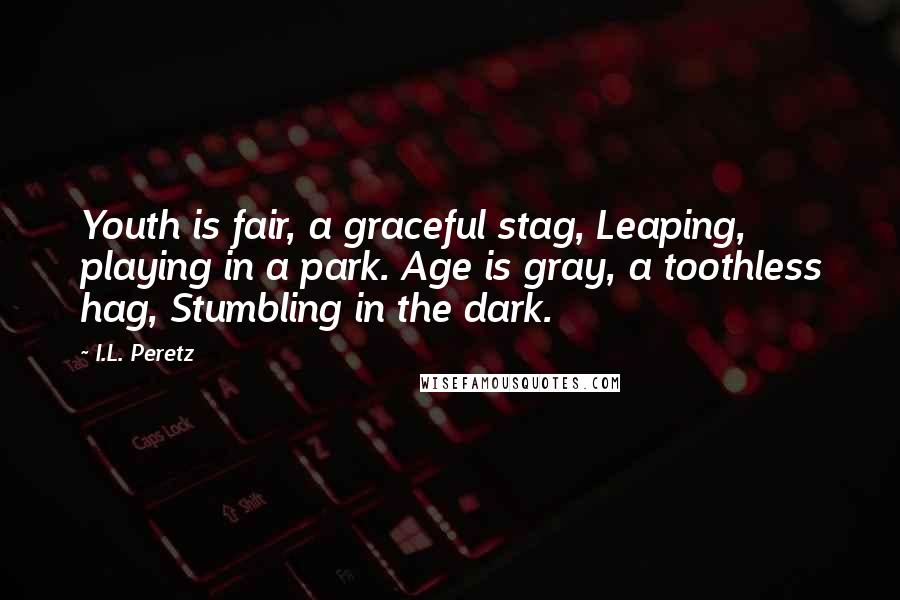 I.L. Peretz Quotes: Youth is fair, a graceful stag, Leaping, playing in a park. Age is gray, a toothless hag, Stumbling in the dark.
