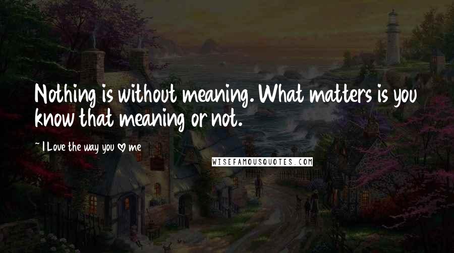 I Love The Way You Love Me Quotes: Nothing is without meaning. What matters is you know that meaning or not.