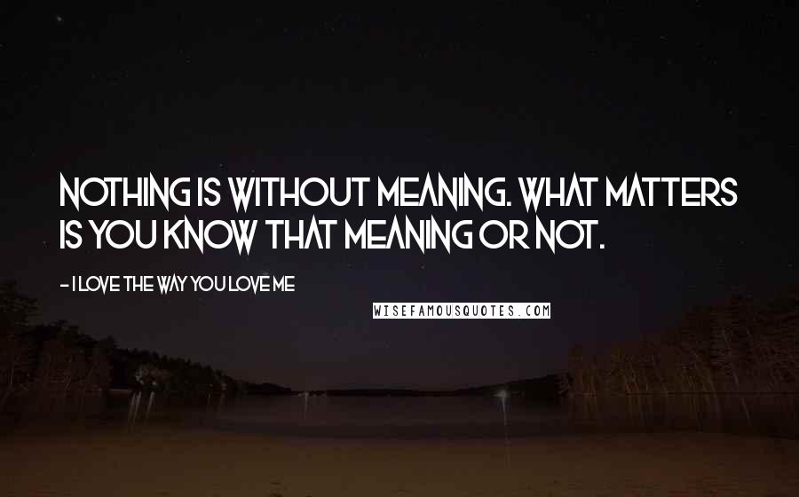 I Love The Way You Love Me Quotes: Nothing is without meaning. What matters is you know that meaning or not.