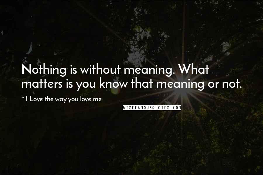 I Love The Way You Love Me Quotes: Nothing is without meaning. What matters is you know that meaning or not.