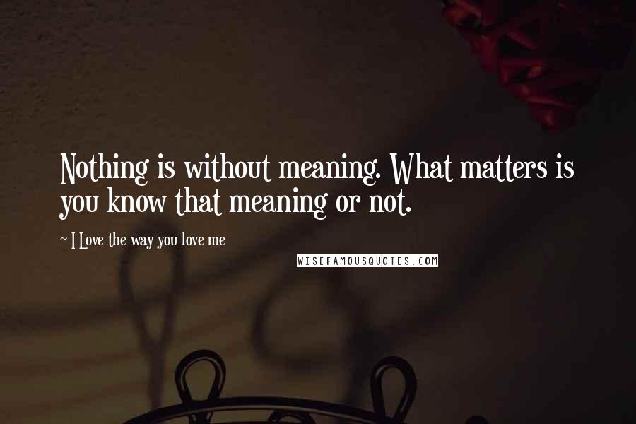 I Love The Way You Love Me Quotes: Nothing is without meaning. What matters is you know that meaning or not.