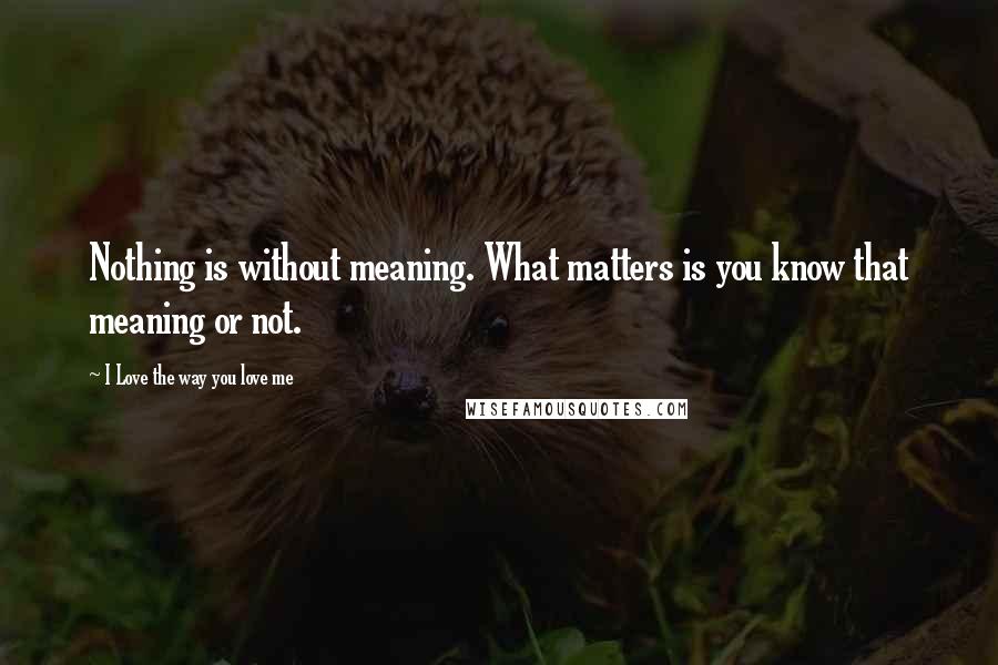 I Love The Way You Love Me Quotes: Nothing is without meaning. What matters is you know that meaning or not.