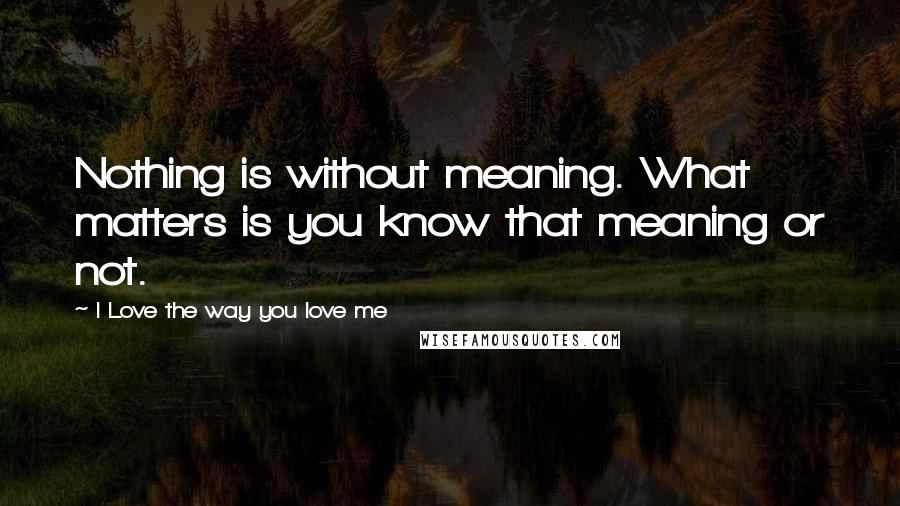 I Love The Way You Love Me Quotes: Nothing is without meaning. What matters is you know that meaning or not.