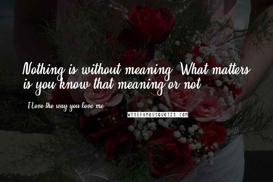 I Love The Way You Love Me Quotes: Nothing is without meaning. What matters is you know that meaning or not.