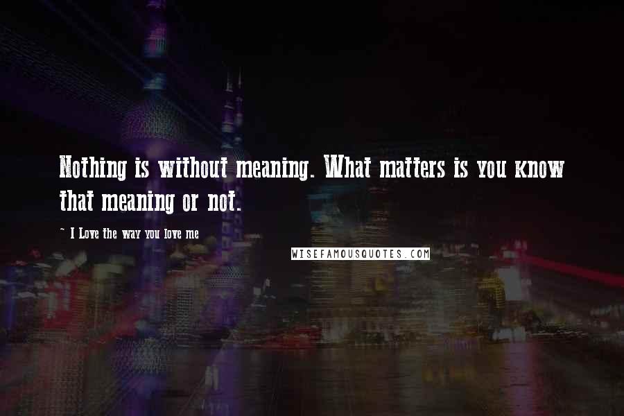 I Love The Way You Love Me Quotes: Nothing is without meaning. What matters is you know that meaning or not.